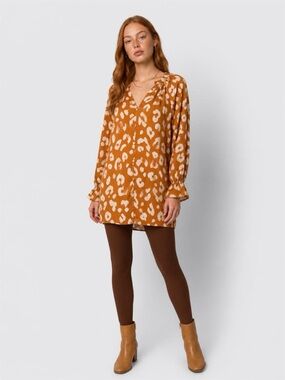 Jodifl Rust Animal Print Long-Sleeve Tunic Top